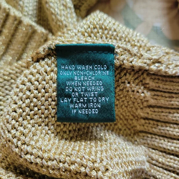 LAUREN Ralph Lauren Gold Metallic V Neck Nautical Sweater 3/4 Sleeve M - Picture 6 of 10